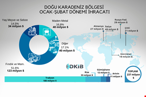 DOĞU KARADENİZ BÖLGESİNDEN OCAK-ŞUBAT DÖNEMİNDE 237,4 MİLYON DOLAR İHRACAT
